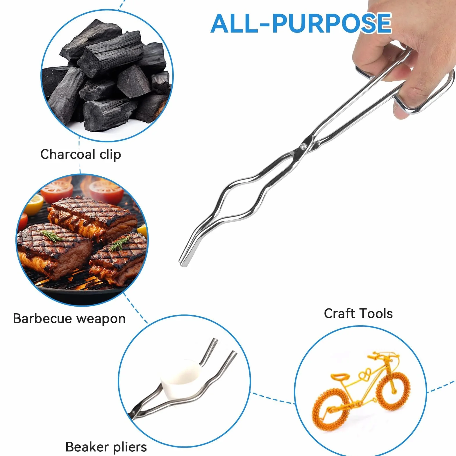 Pinze per crogiolo in acciaio inossidabile per laboratorio, Professionale Crogiolo Forcipe Morsetto Becher Pinze portapinze(250mm)