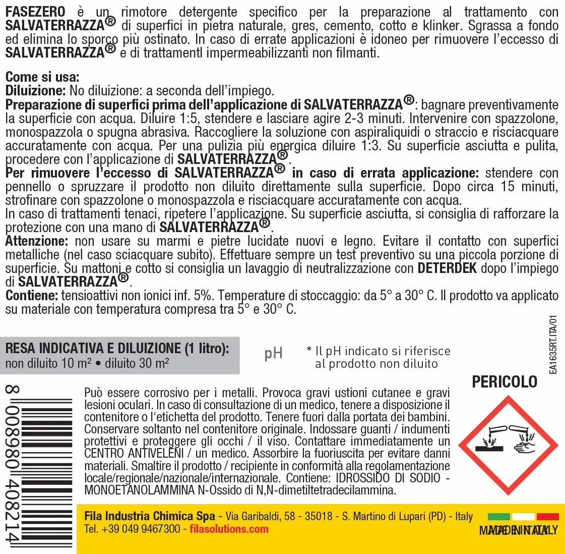 FASE ZERO Detergente Rimotore e Preparatore Concentrato