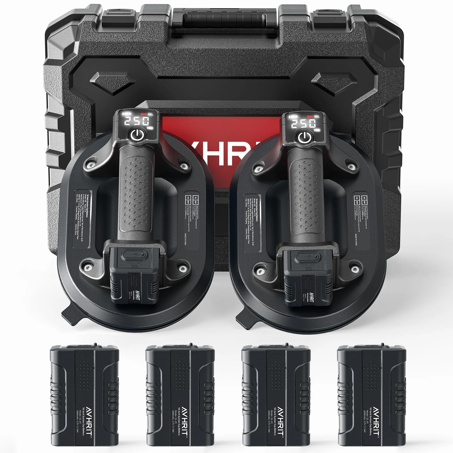 Ventosa per Piastrelle Elettrica, Ø24.5 cm Ventose per Vetro con 4x Batterie 3000mAh, 250KG Max, Schermo LCD, Ventosa a Batteria per Potenza di Aspirazione