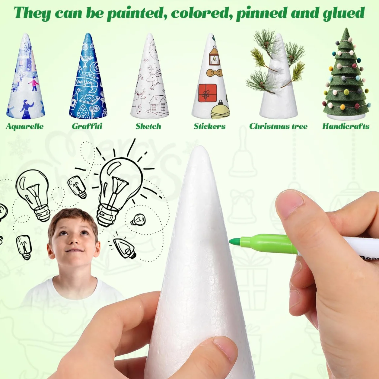 Holibanna 12Pcs 15 Cm Bianc Schiuma Coni Polistirolo Cono Artigianato Schiuma Cono Natale Albero Coni per Natale Centrotavola Decorazione
