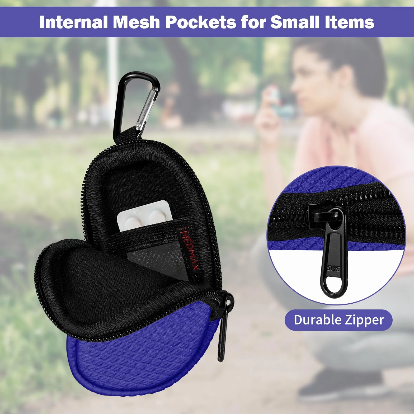 MEDMAX Custodia in neoprene per Inalatore, Leggera Protettiva Borsa da Viaggio con Moschettone, Blu Marino