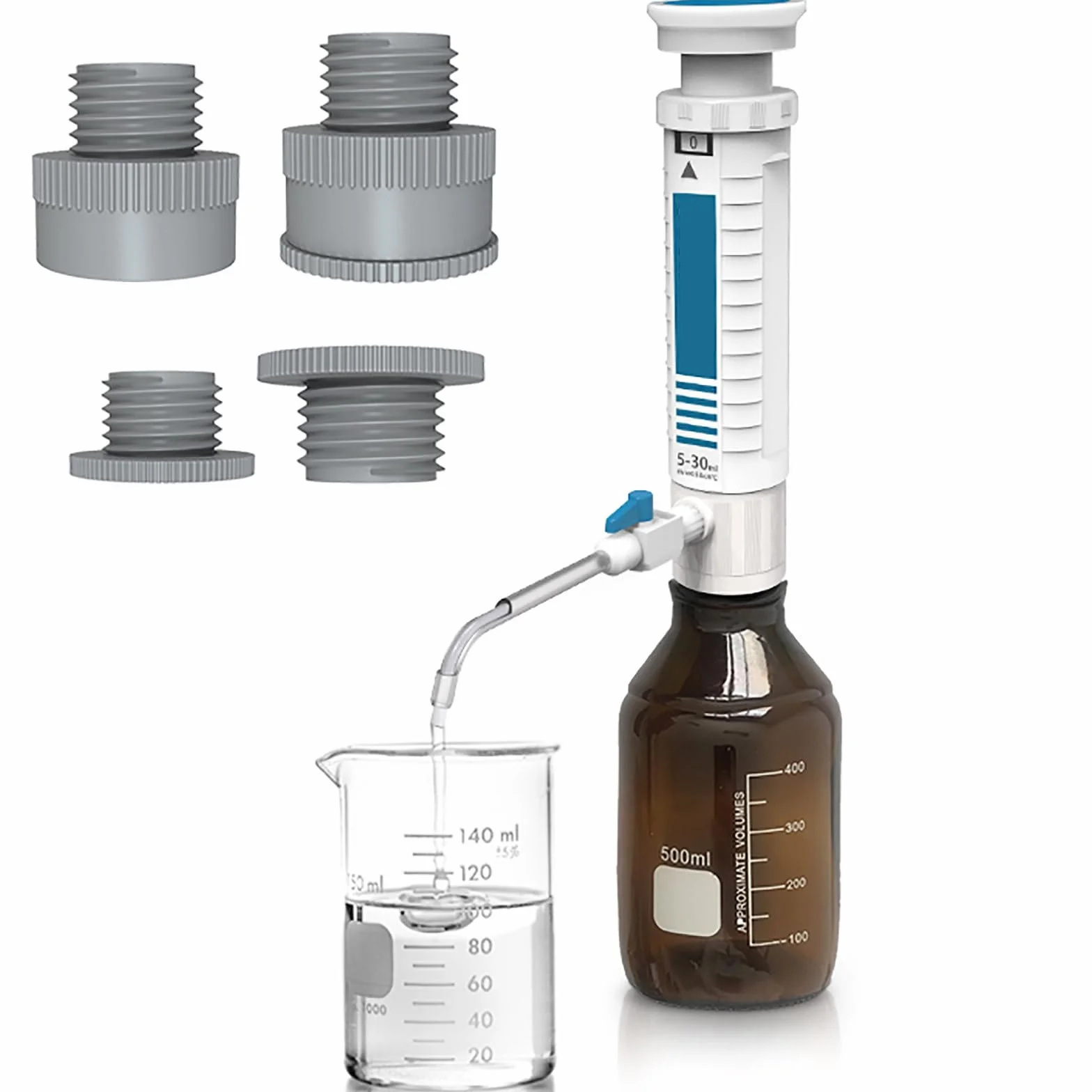 Dispenser da Laboratorio Regolabile 0.4-60ml con Finestra Digitale e Doppia Valvola