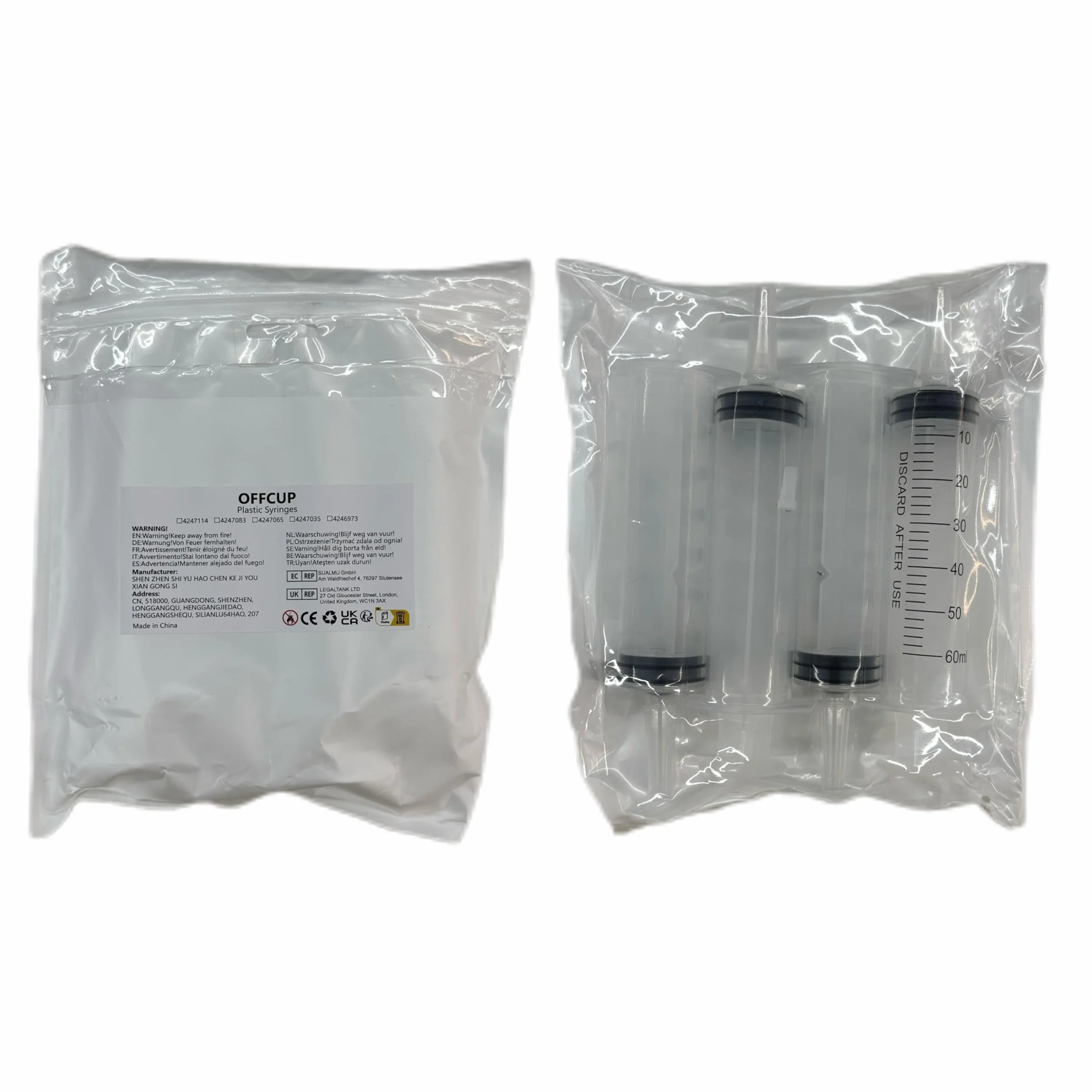 OFFCUP Siringa di Plastica 60ml 4Pcs Siringhe senza Ago Riutilizzabili per Alimentazione Animali