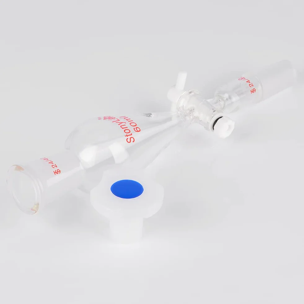 stonylab Imbuto Separatore con Rubinetto di Arresto PTFE, Imbuto Separatore Conico a Forma di Pera da 60 ml in Vetro Borosilicato a Parete Pesante con 24/40 Giunti