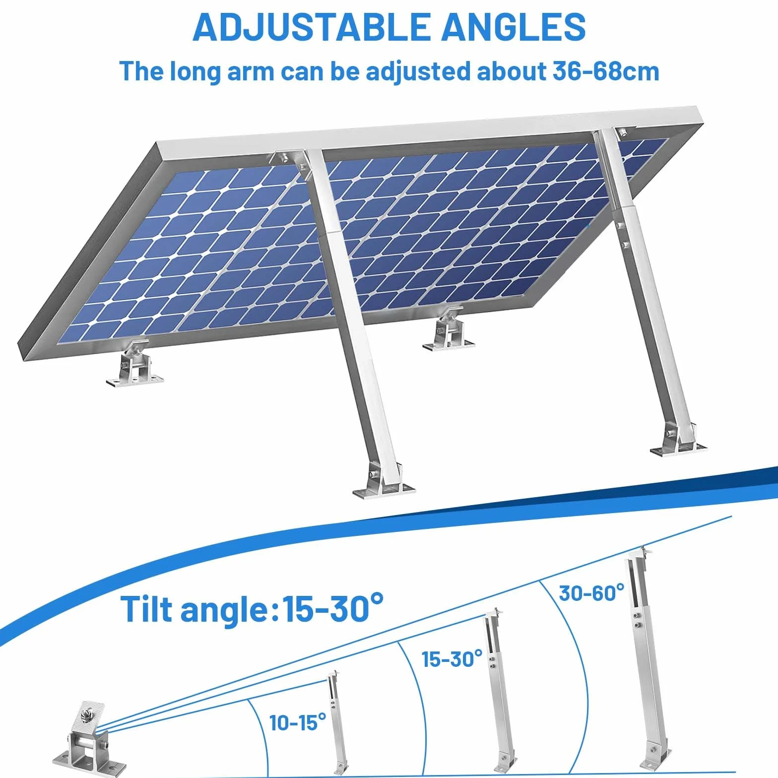 Royouzi Supporto per pannello solare da tetto in alluminio regolabile 15-30° 36-70 cm per camper barche