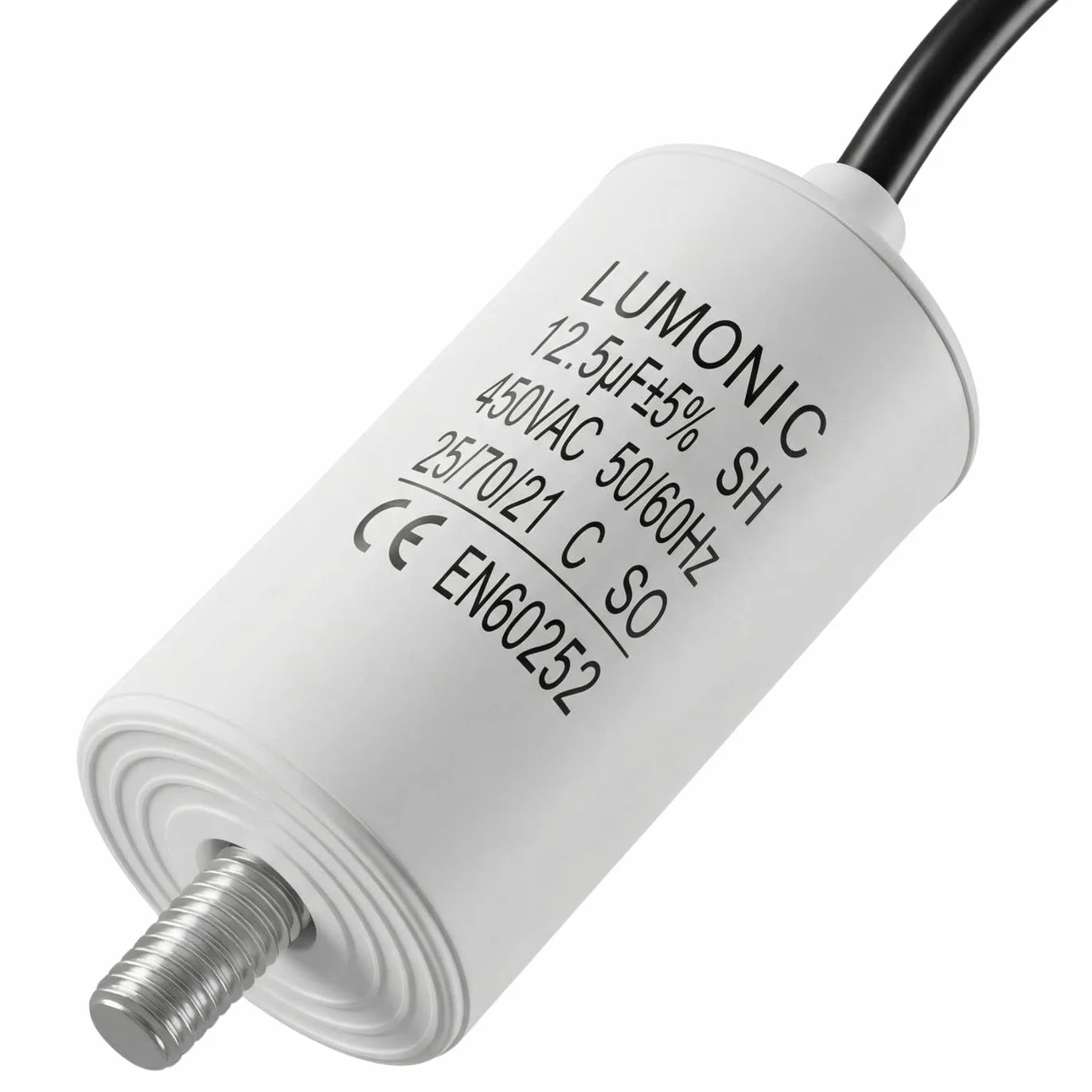Lumonic Condensatore di avviamento 12,5µF 450V | con Filo I 34x65mm I 12,5uF I Condensatore motore con custodia in plastica I Condensatore di esercizio I per pompe, tosaerba, utensili