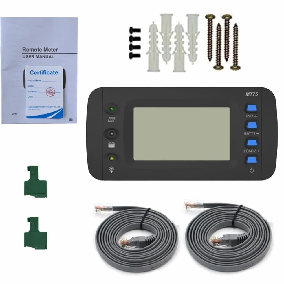 MT75 - Misuratore remoto con LCD da 4,7 pollici, per il monitoraggio di Solar Charge Controller e Inverter Dual RJ45 Porte RS485 Connettività Supporto a parete WiFi Controllo PC