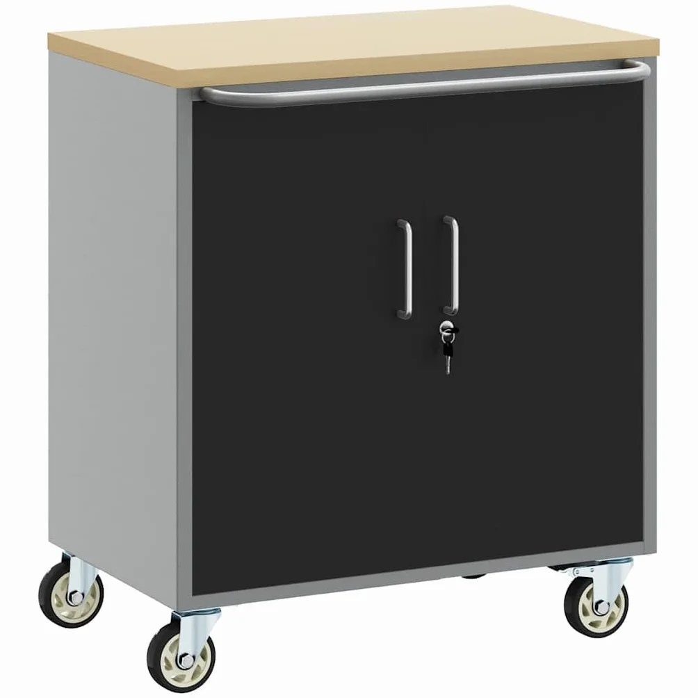 vidaXL Banco da Lavoro con Lo scaffale Nero e Grigio 75 x 45 x 85 cm, Banco da Lavoro, Tavolo Industriale modulare, Resistente con spazi per organizzare Attrezzi e Materiali