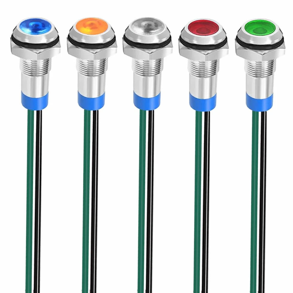 Gebildet 5pcs 8mm 3V-4.5V-5V-6V-7.5V-9V LED Indicatore Luminoso in Metallo Lampada di Segnalazione Impermeabile con Filo (Rosso/Arancione/Blu/Verde/Bianco)