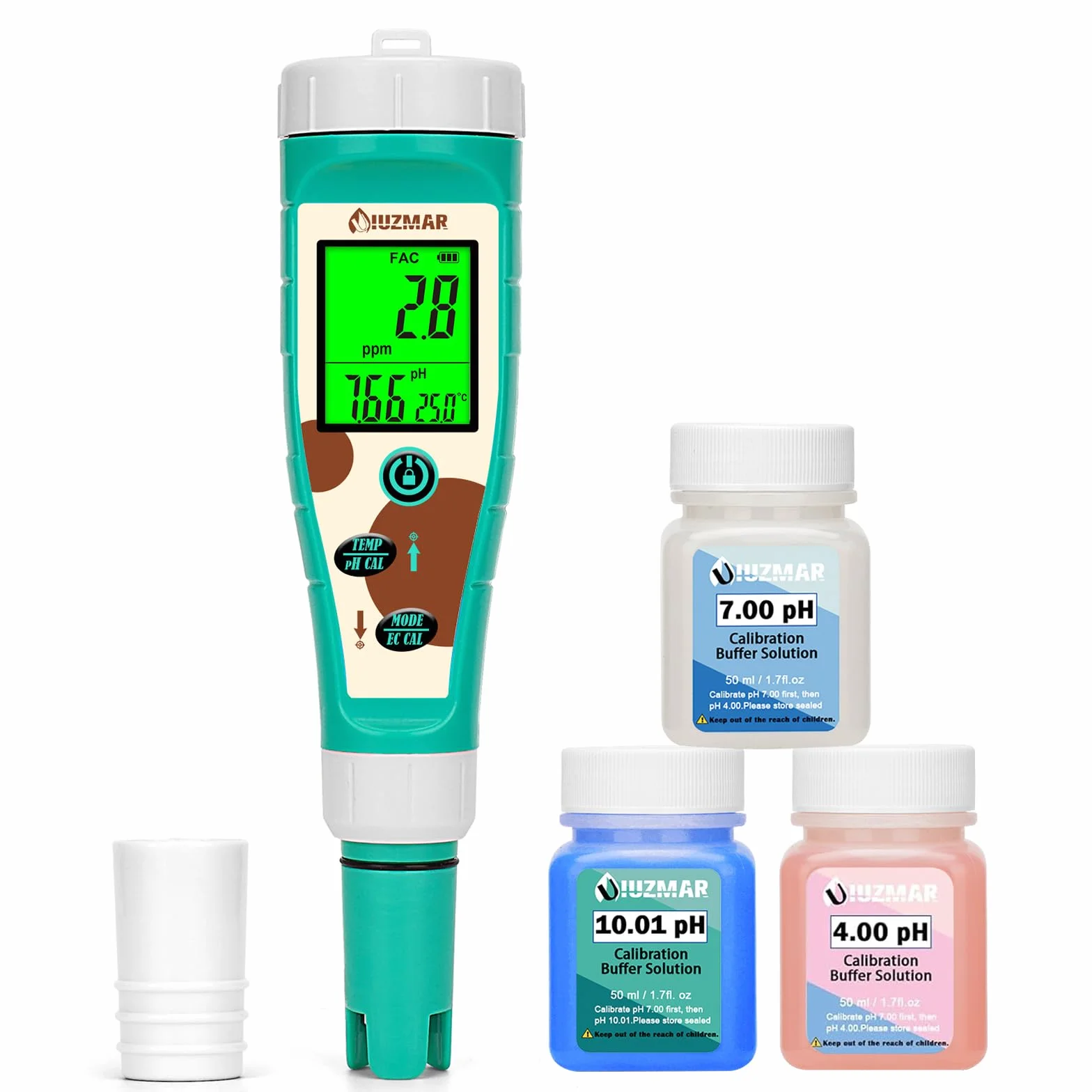 UIUZMAR Misuratore di pH e Sale cloro per piscina, Tester di pH e ORP per Idrogeno per Acqua Potabile, 8 in 1 pH, Sale, Cloro, H2, ORP, EC, TDS, Temperatura per Idroponica, Acquario