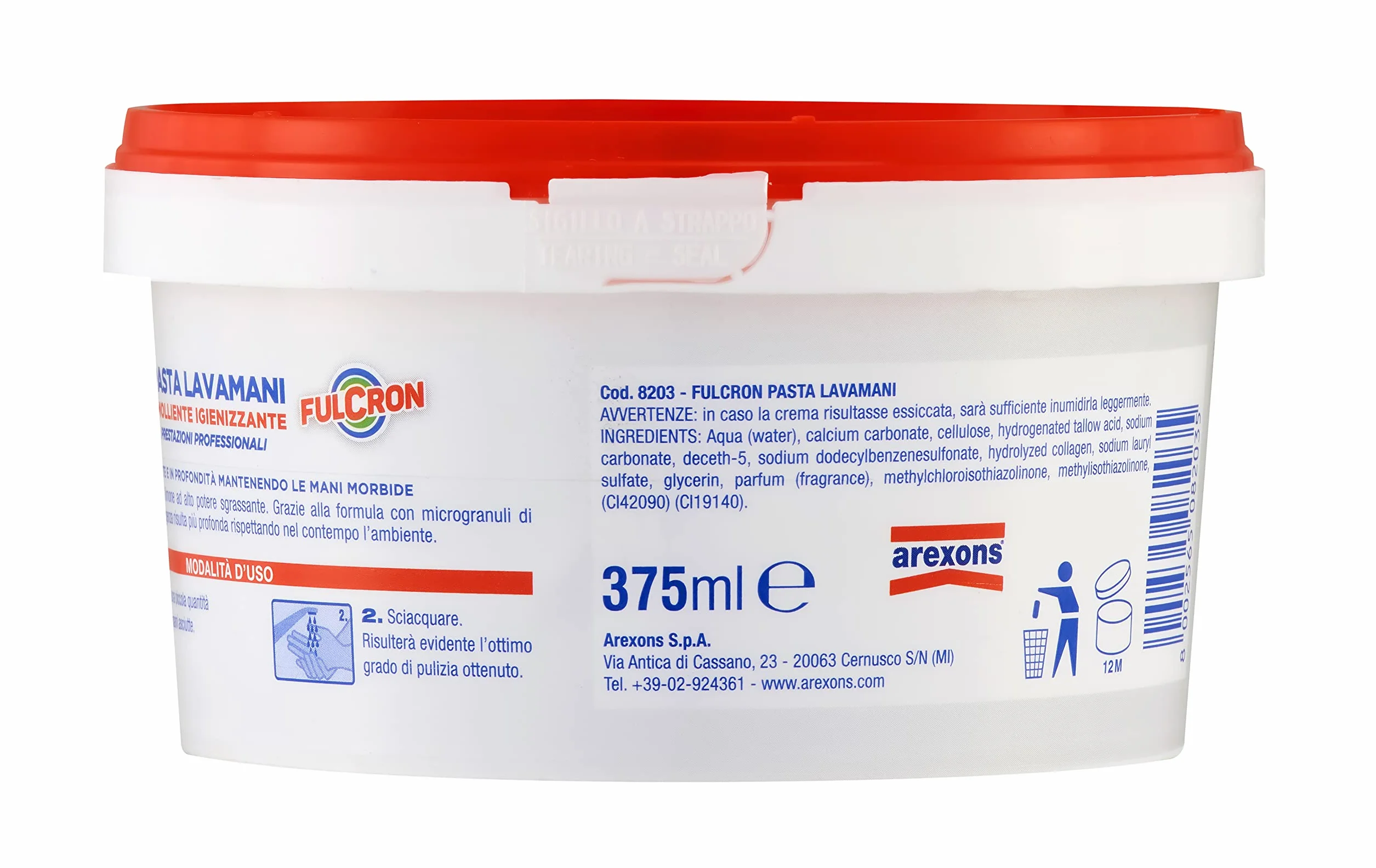 FULCRON 8203 Pasta Lavamani 375 ml, Emolliente e Igienizzante, Sgrassante Industriale, Bianco (Confezione da 2)