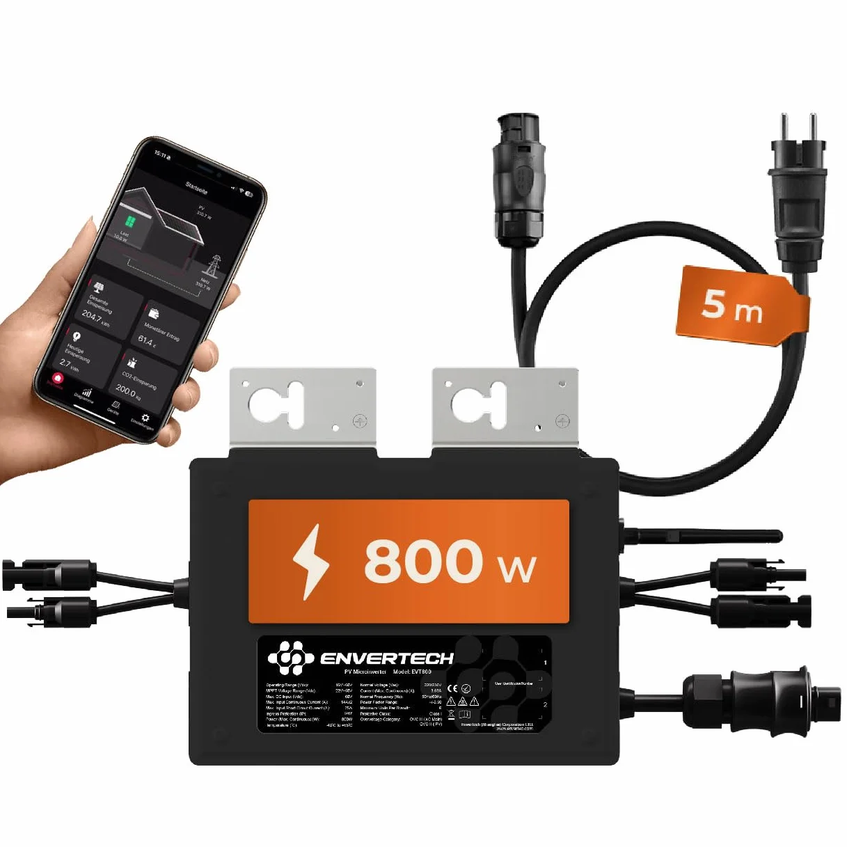 Solarway Envertech EVT - Set microinverter EVT – Grado di protezione IP67 per pannelli solari, compatibile con Betteri BC01 connettore di rete (EVT800-B)