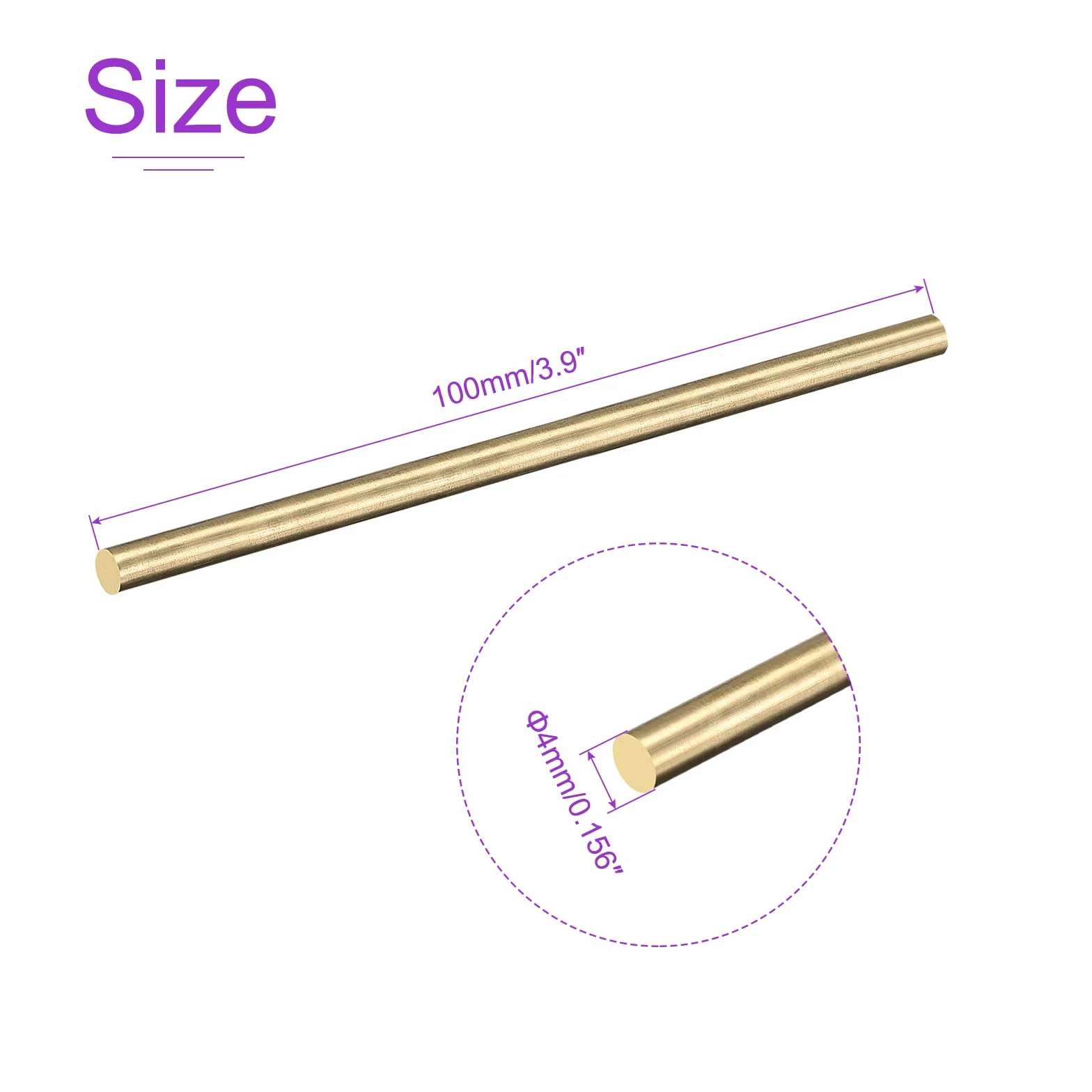 DMiotech 4pz 4mm x 100mm, Ottone Massiccio Tondo Asta, Ottone Asta Tornio Barra Scorte per Fai-da-Te Artigianato