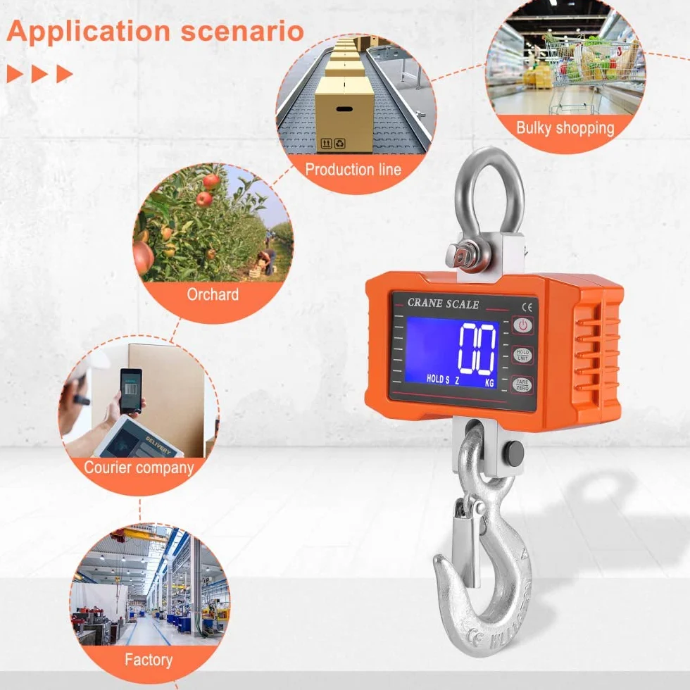 Bilancia sospesa 1000 kg digitale ricaricabile con telecomando 1T gancio industriale blu
