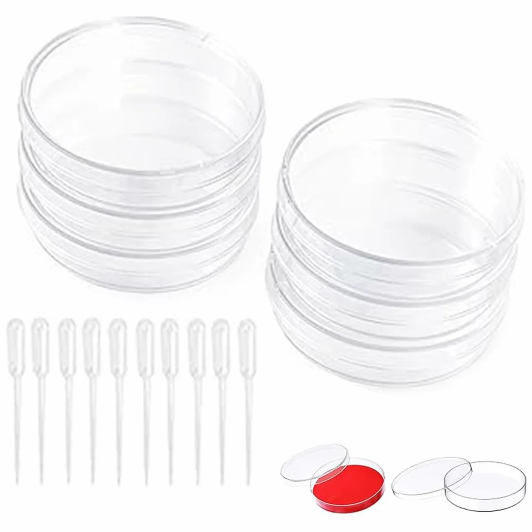 6 Pezzi Piastra Di Petri Plastica, Piatti Petri 70Mm, Piastre Di Petri In Plastica Sterile Con Coperchio, Con 10Pzs 1Ml Pipette In Plastica, Per Cultura Laboratorio Lievito Batterico
