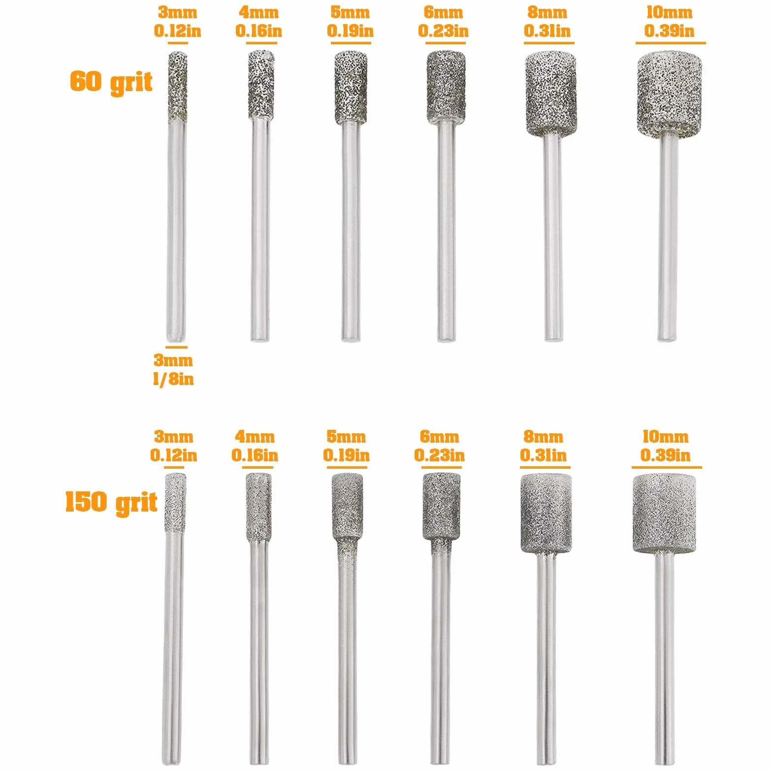24 Punte Diamantate Da 1/8 Di Pollice Compatibile con Dre-Mel Per Incisione Lucidatura E Rettifica (10 Mm 8 Mm 6 Mm 5 Mm 4 Mm 3 Mm)