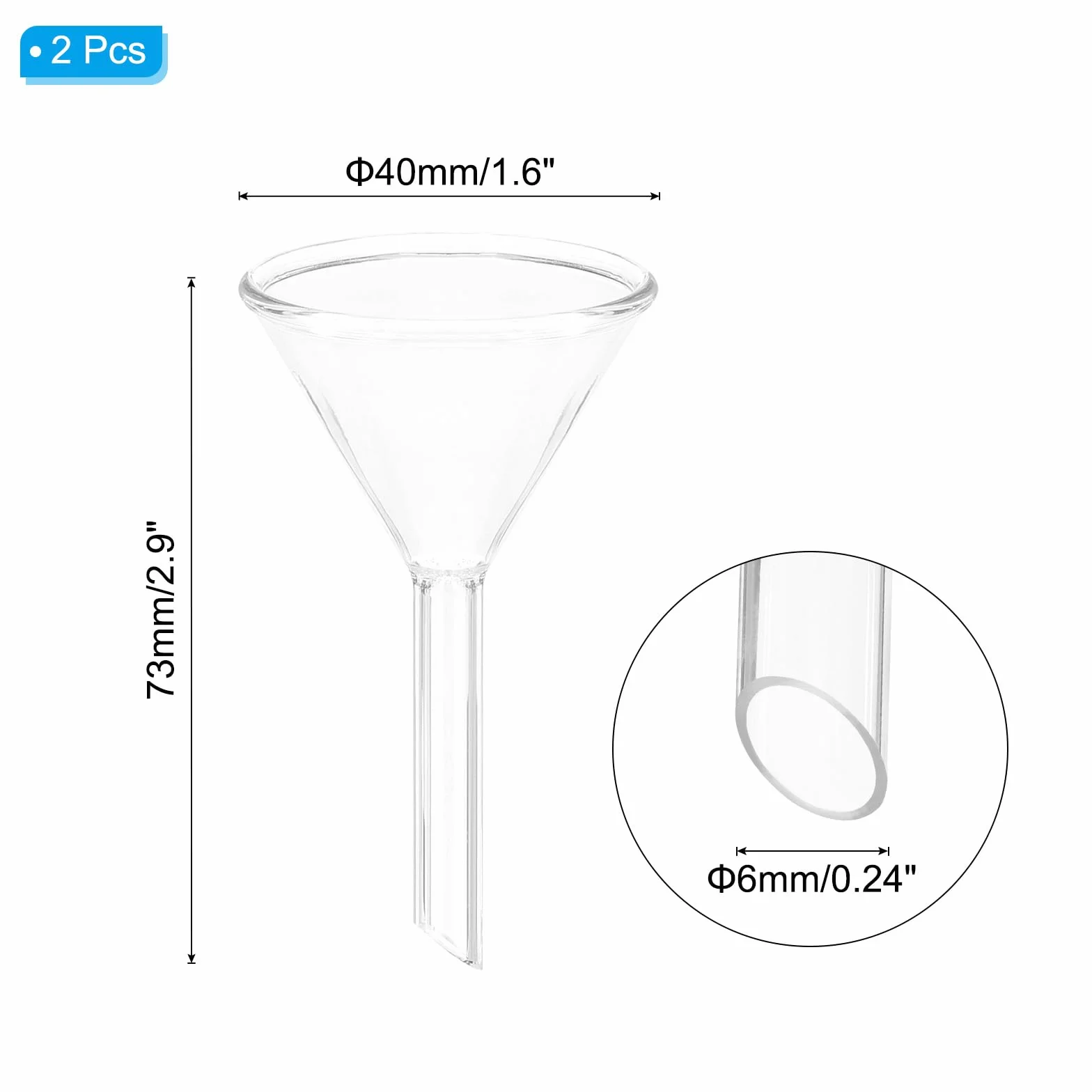 PATIKIL 45mm Imbuto In Vetro, 2 Pezzi Imbuto Scientifico In Vetro Borosilicato A Parete Spessa Con Gambo Corto Per Riempire Bottiglie Uso Domestico Laboratorio Cucina
