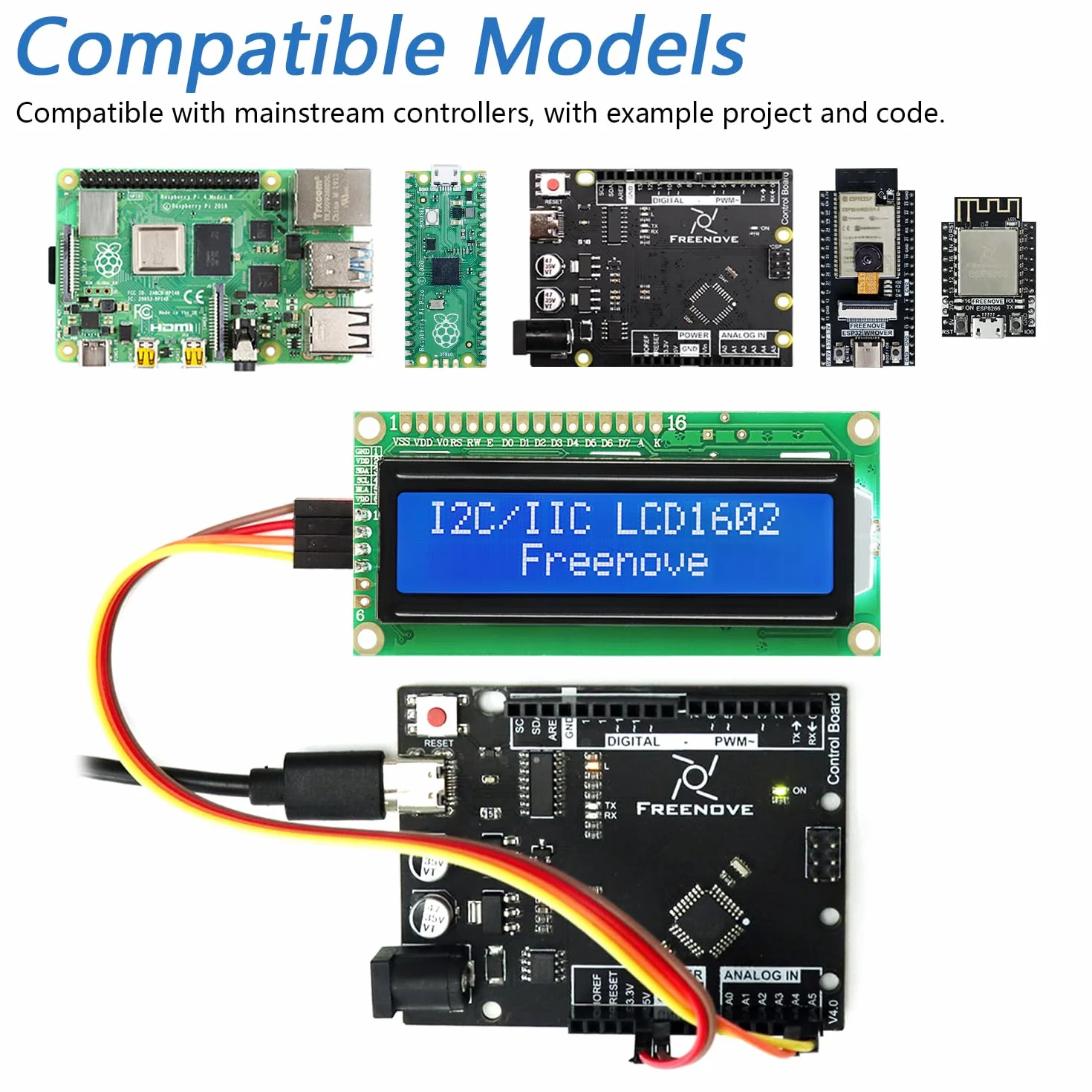 Freenove I2C IIC LCD 1602 Module, New Type TWI Serial 16x2 Display, Compatible with Arduino Raspberry Pi Pico ESP32 ESP8266