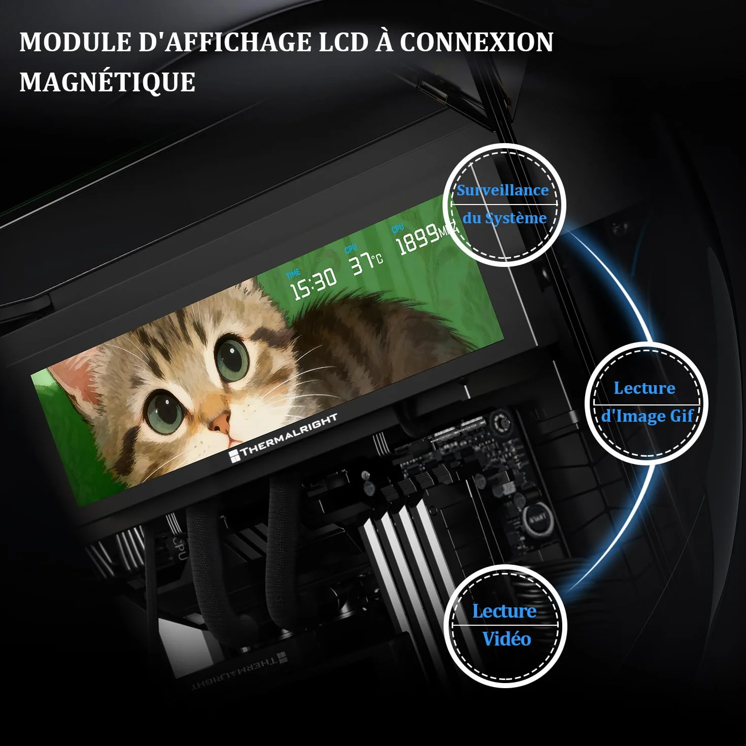 THERMALRIGHT Trofeo Vision 9.16 LCD Nero Display IPS magnetico da 9,16 pollici, risoluzione 1920x480, magnetizzato sulla superficie del telaio, visualizzazione DIY di immagini/video