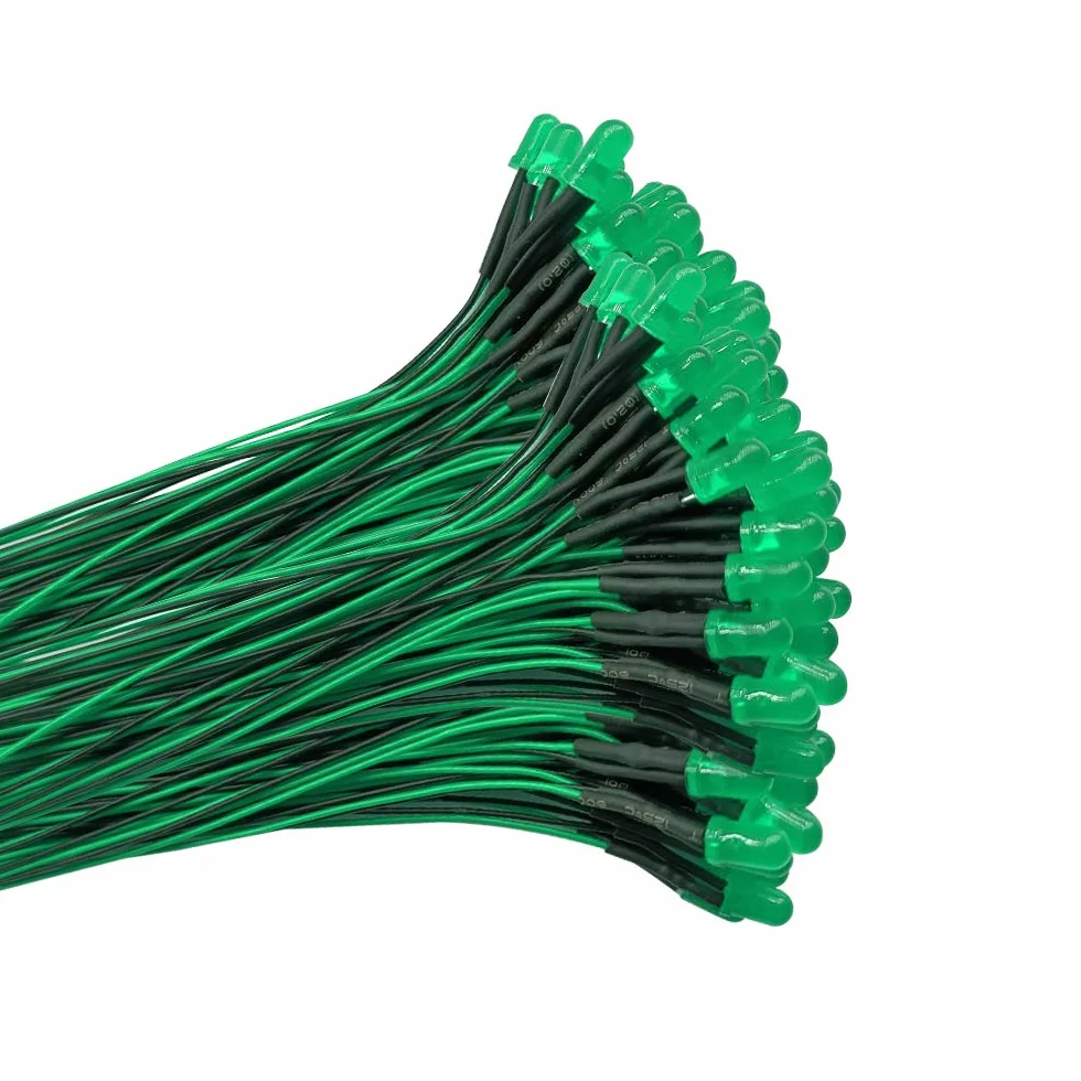 100 Pezzi 5mm LED Diodo ad Emissione Luminosa, Precablata 12V 20cm, LED Colorate Diffuse per Illuminazione (Verde)