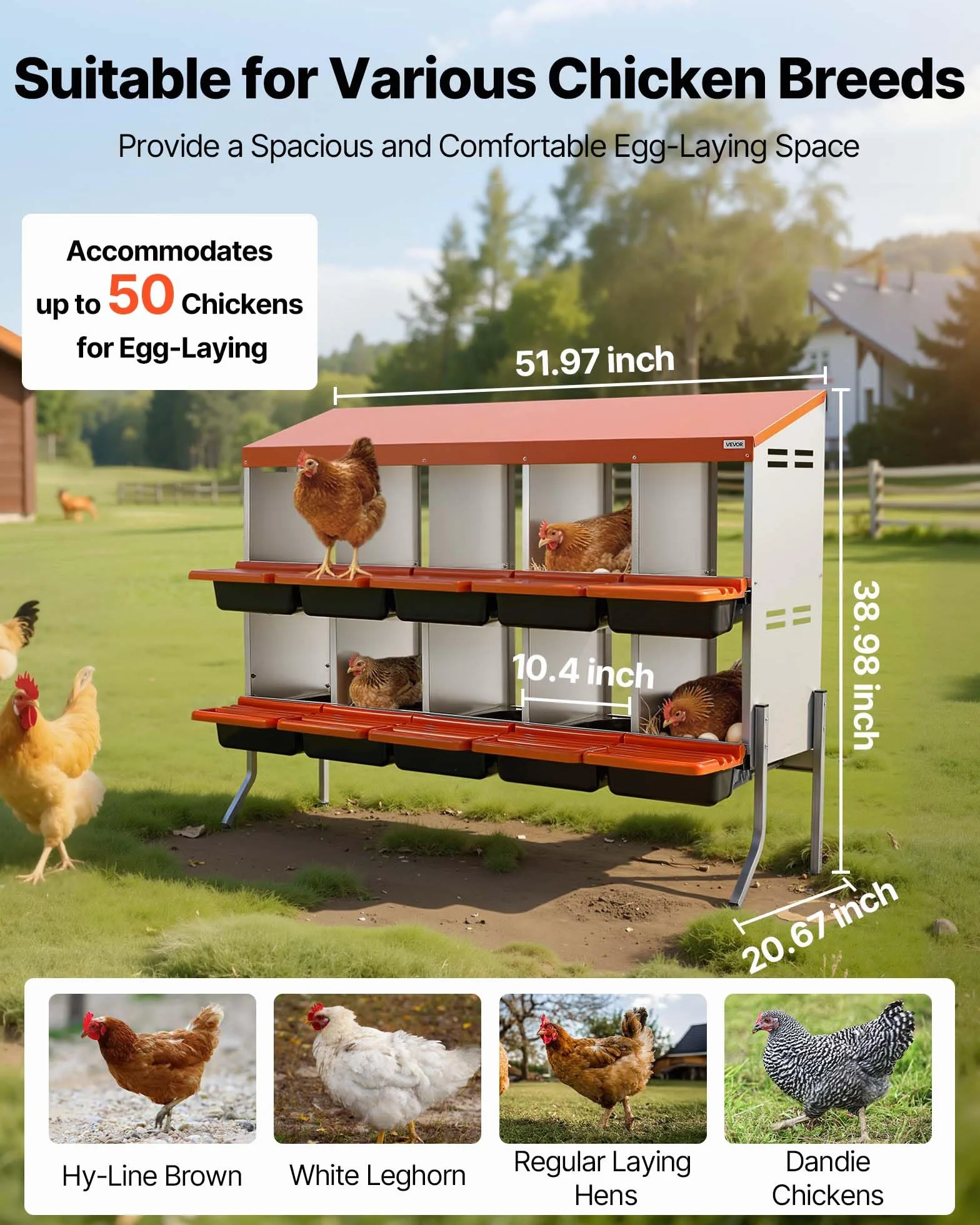 VEVOR Nido con Cassette di Incubazione per uova 10 Scomparti con Gambe di Supporto, Facile Raccolta, Acciaio Zincato e Plastica ad Alta Resistenza, Nido per Deposizione di Uova di Gallina