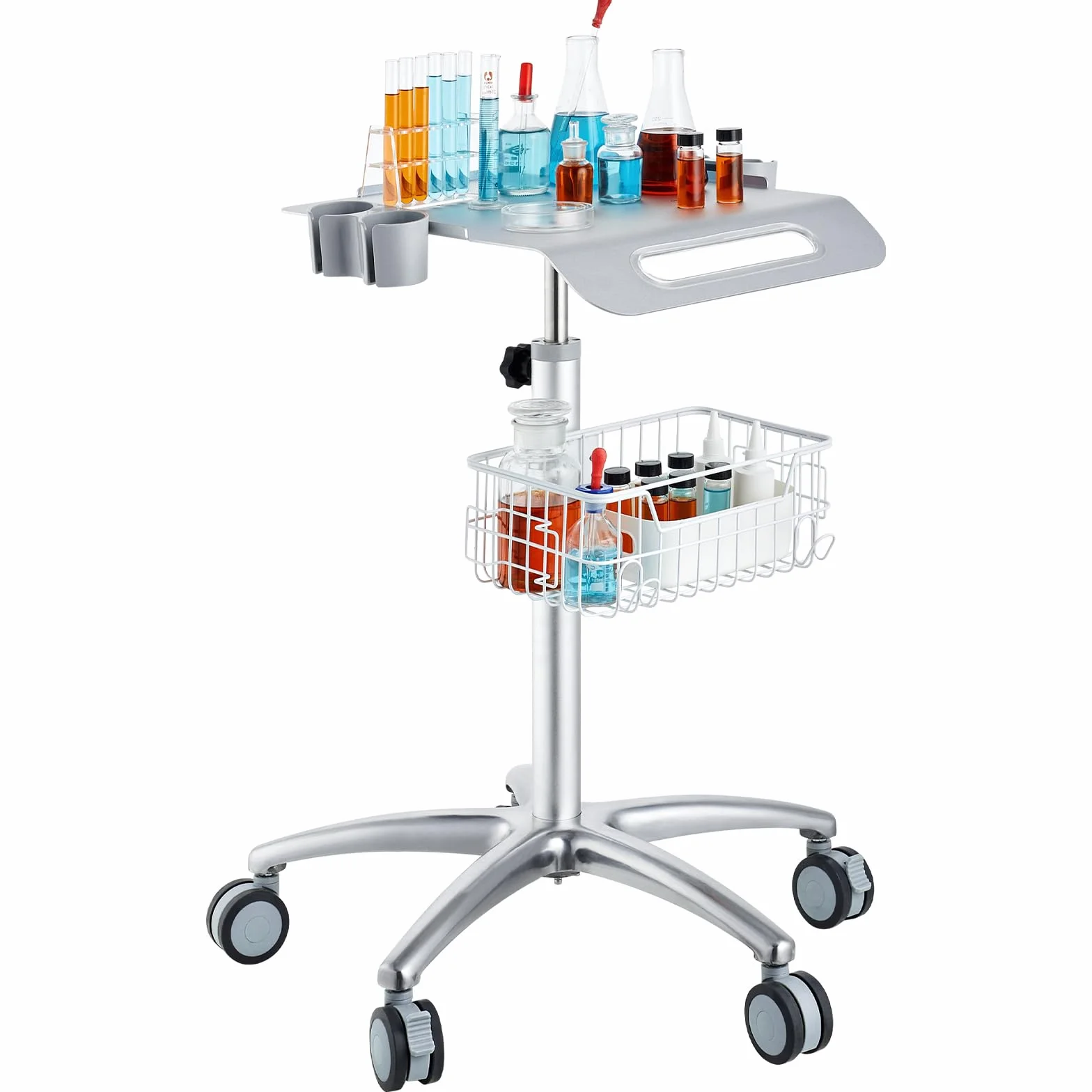 VEVOR Carrello medico regolabile in altezza 26,77"-42,91" con rotelle per laboratorio clinica