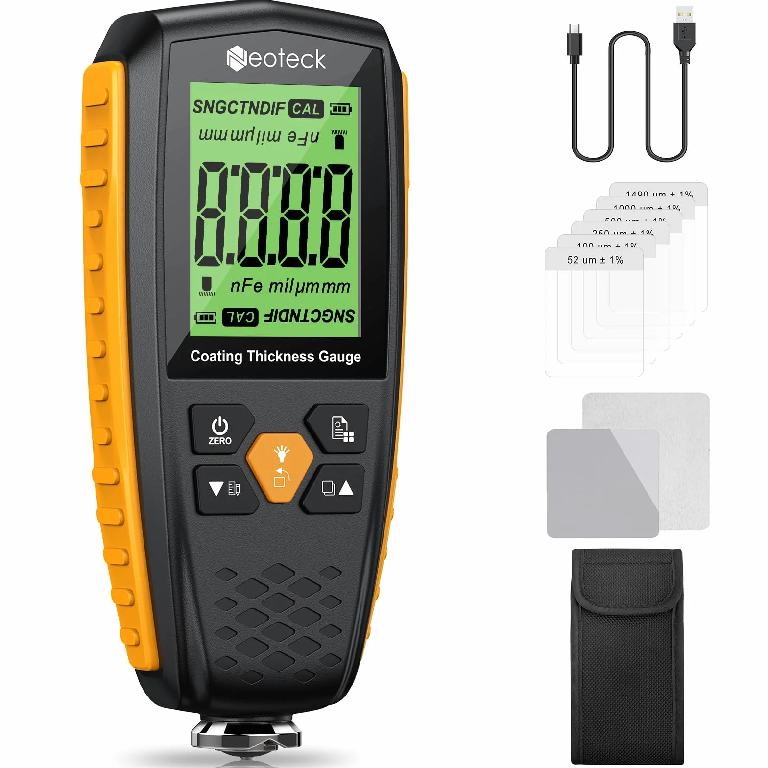 Neoteck Misuratore di Spessore Vernice 0-1300um Spessimetro LCD Retroilluminazione Auto Spegnimento Automatico