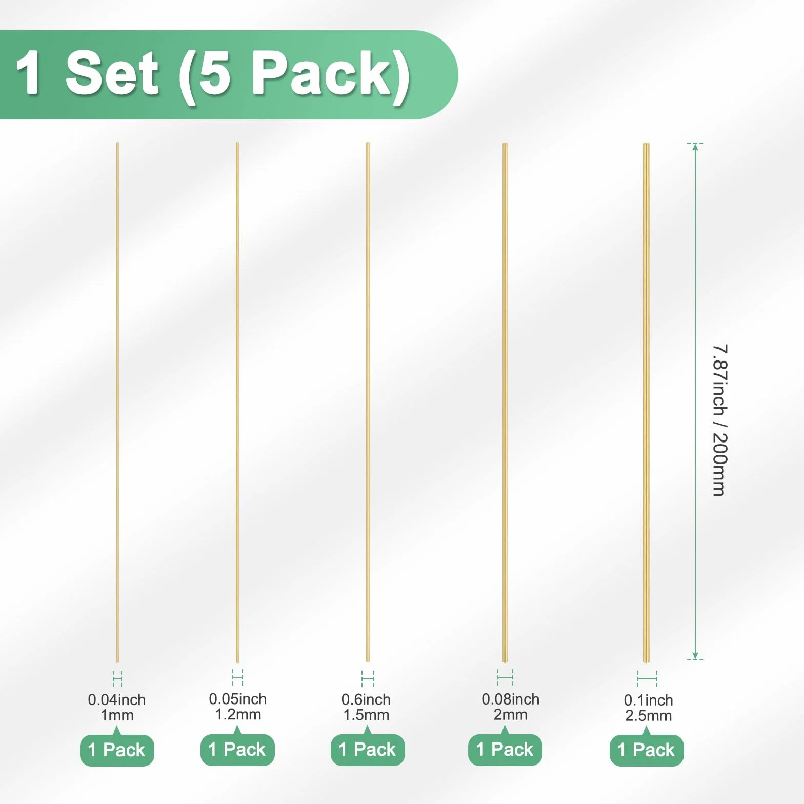 M METERXITY 5-Pack Asta In Ottone, Diametro 1-2.5mm 7.87" H59 Asta Tonda In Ottone Massiccio Per Perno Manico Coltello Materiale Forniture Per Realizzazione Coltelli, Tornio Rivetto Tondello