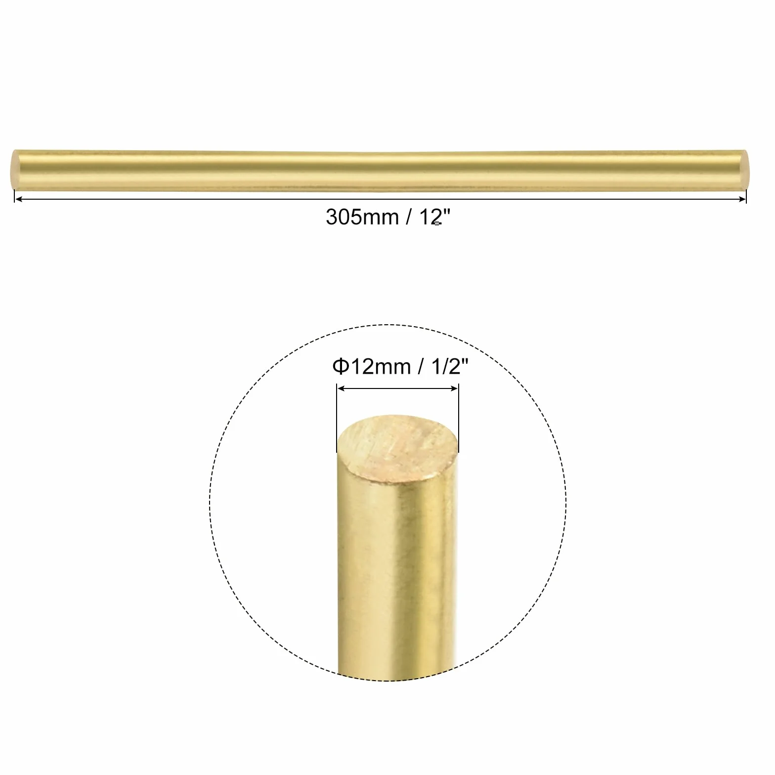 QUARKZMAN 1pz Ottone Aste (12mm)1/2"x(305mm)12" Ottone Solido Rotondo Magazzino Tornio Barra per Coltello Manici Perno Fai da Te Artigianato Modello Aereo