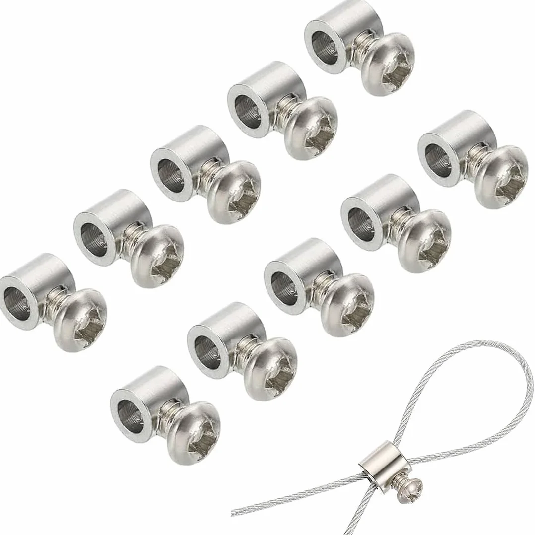 10pz Filo Corda Mollette Set, Metalliche Morsetto Cavo a Fune, Inossidabile Acciaio Singolo Fori Blocco Cavo Morsetti Clip, per Cavo Raccordo, per il Fissaggio di Fune Metallica in Acciaio
