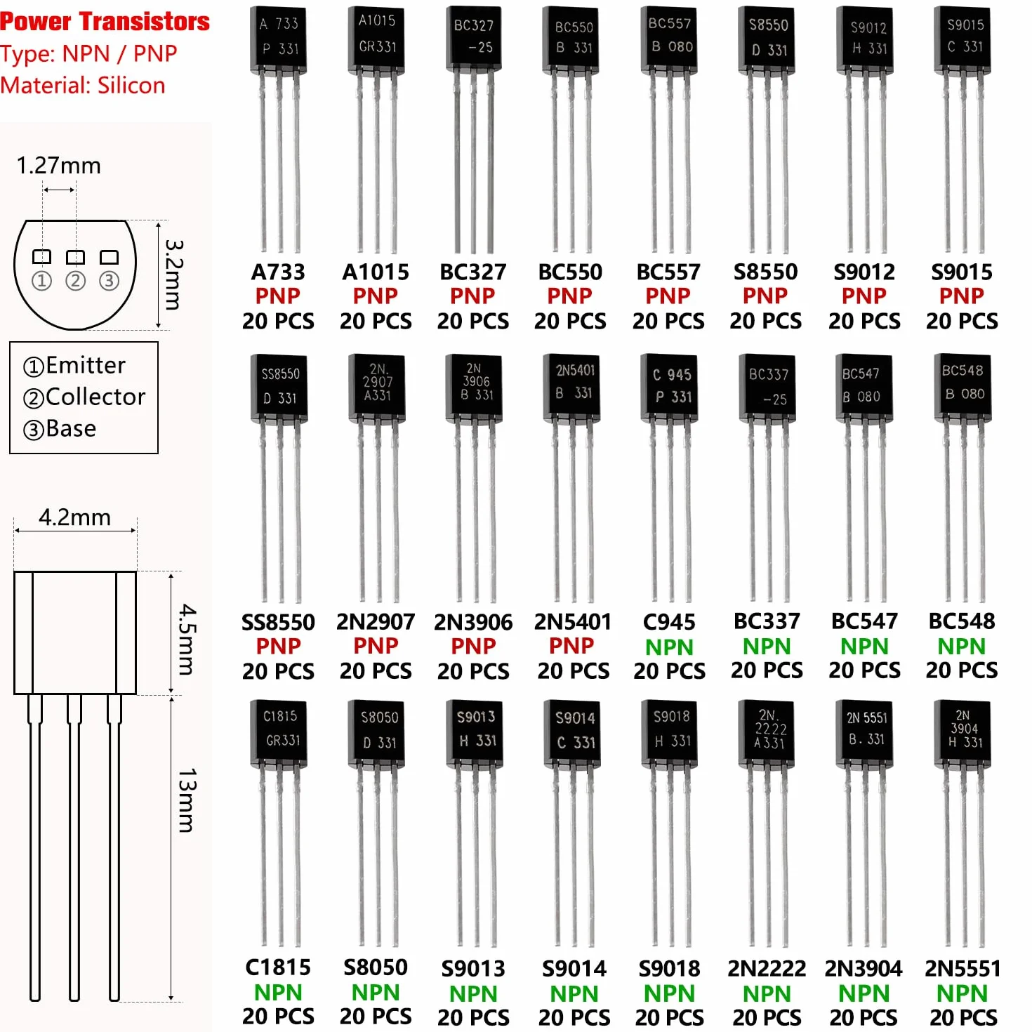 YIXISI 480 Pezzi Transistor Kit NPN PNP A1015 2N2222 2N2907 SS8550