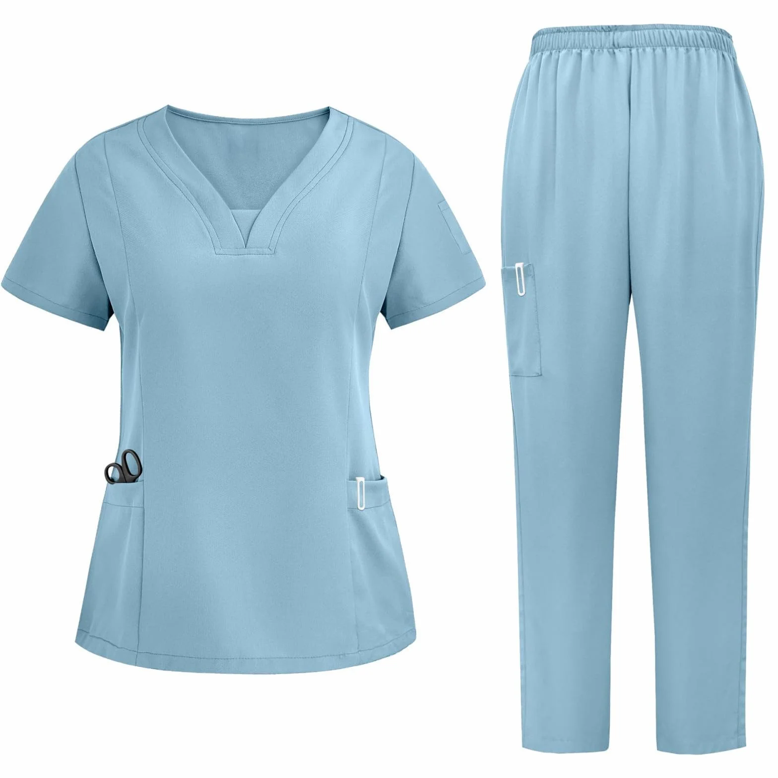Divisa Infermiere Donna Set con Casacca e Pantalone Medico Manica Corta Camice da Laboratorio Elasticizzato Leggero S-XXL