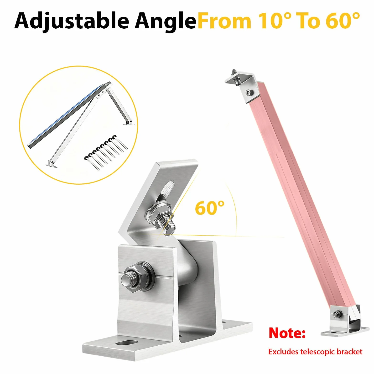 Staffe Supporti Pannelli Solari Regolabili in Alluminio, Angolo 10°–60°, Kit Montaggio Resistente per Balcone, Tetto, Camper, Barca – 4 Pezzi