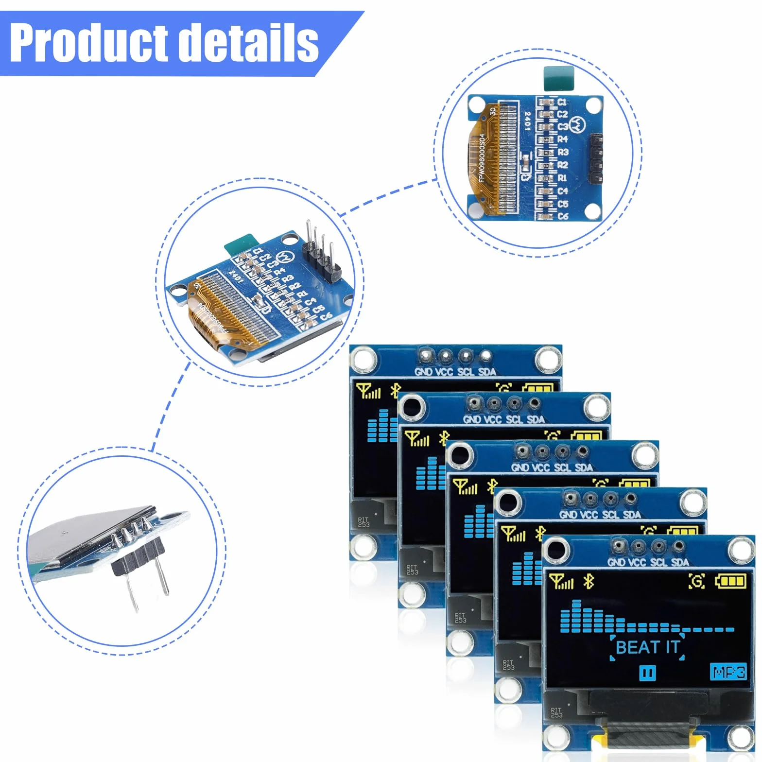 Display OLED, 5 pezzi, 0,96 pollici, 128 x 64 pixel, OLED Display Screen Driver, Display Serial Autoilluminante, OLED Schermo IIC Modulo di visualizzazione (giallo e blu)