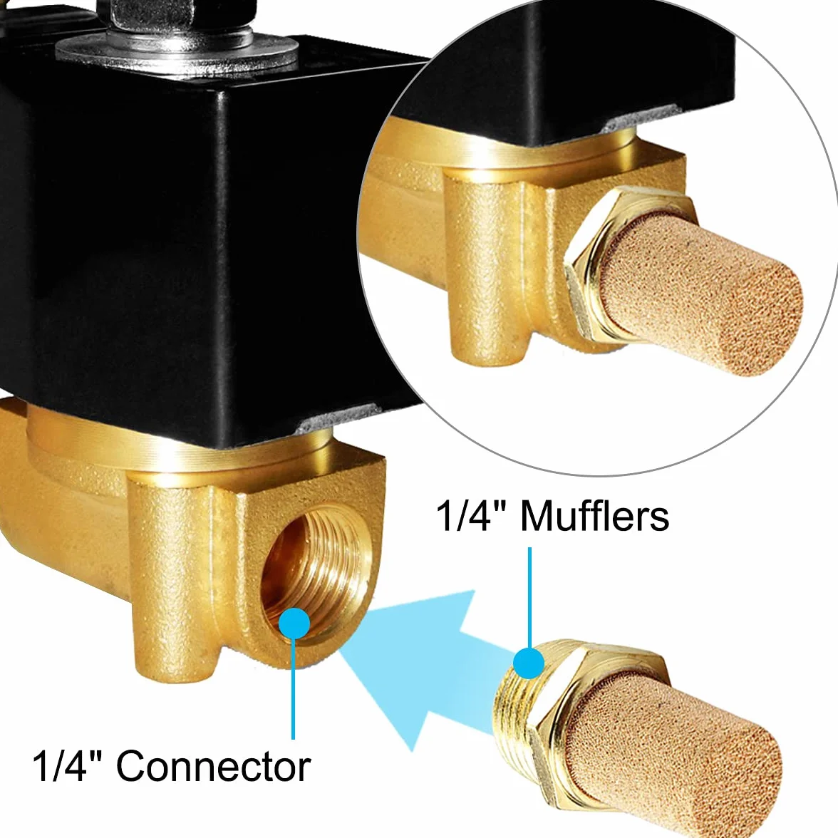 Silenziatore pneumatico in bronzo sinterizzato con filettatura maschio 1/4" esagonale