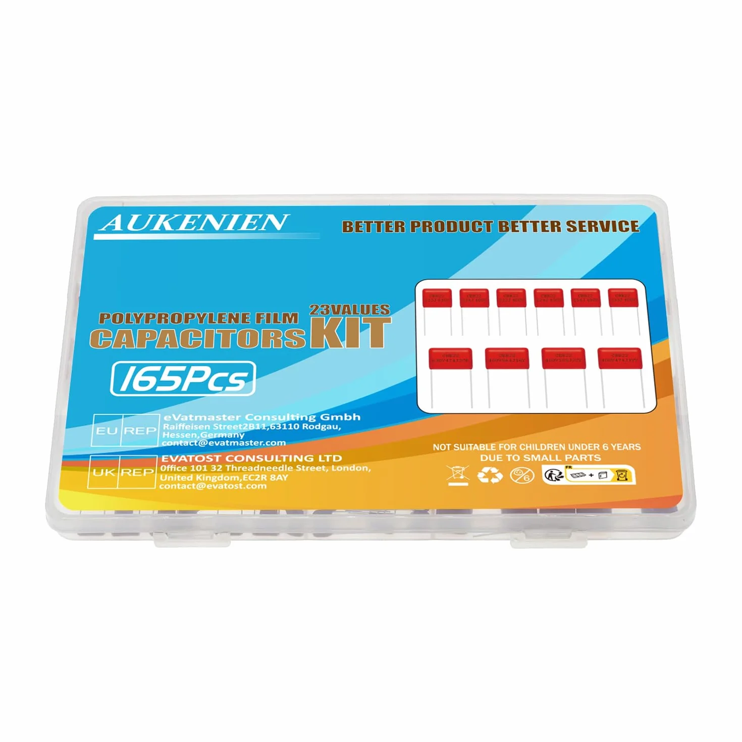 AUKENIEN 23 Valori 165 Pezzi Condensatore a Film in Polipropilene Metallizzato 400V 10nF a 1uF 630V 1nF a 1uF CBB22 Kit Classificazione di Condensatori