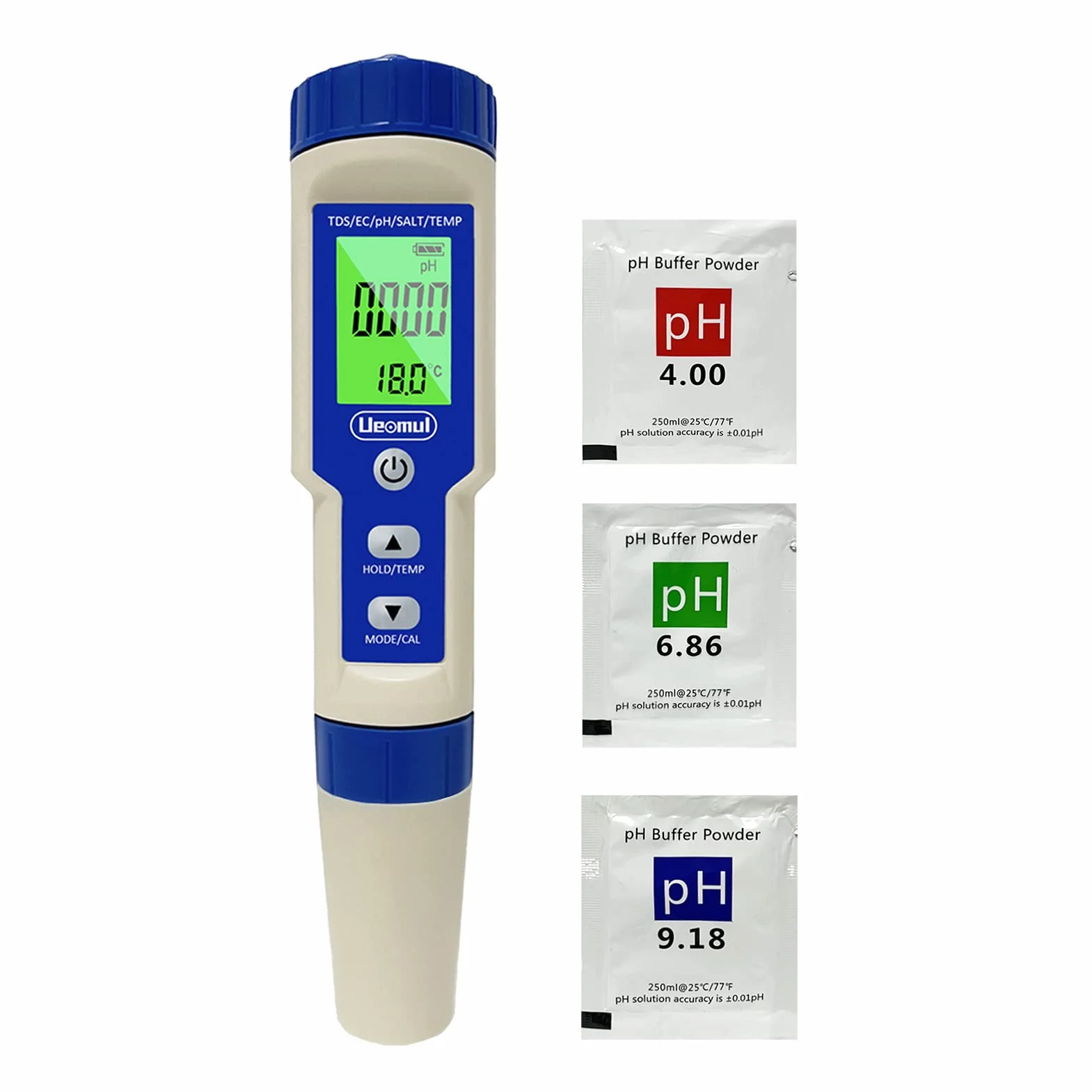 Misuratore pH digitale 5 in 1 con TDS EC Salinità Temperatura, pH Tester Piscina ad 0.01 alta precisione impermeabile IP67 pHmetro acqua compensazione automatica della temperatura