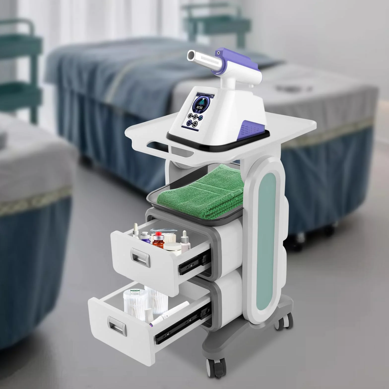 Carrello medico con 2 vassoi e cassetto, carrello da laboratorio in ABS di alta qualità, con 4 ruote universali, fino a 60 kg, bianco