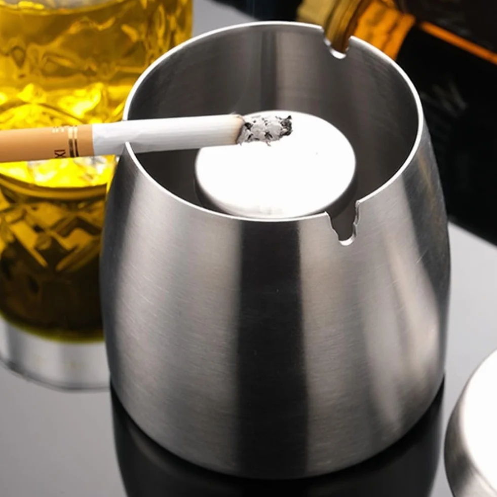 Raccoglitore di fuliggine in acciaio inox con coperchio, per interni ed esterni, design antivento per terrazze e giardini, facile da pulire, a prova di odore (argento)