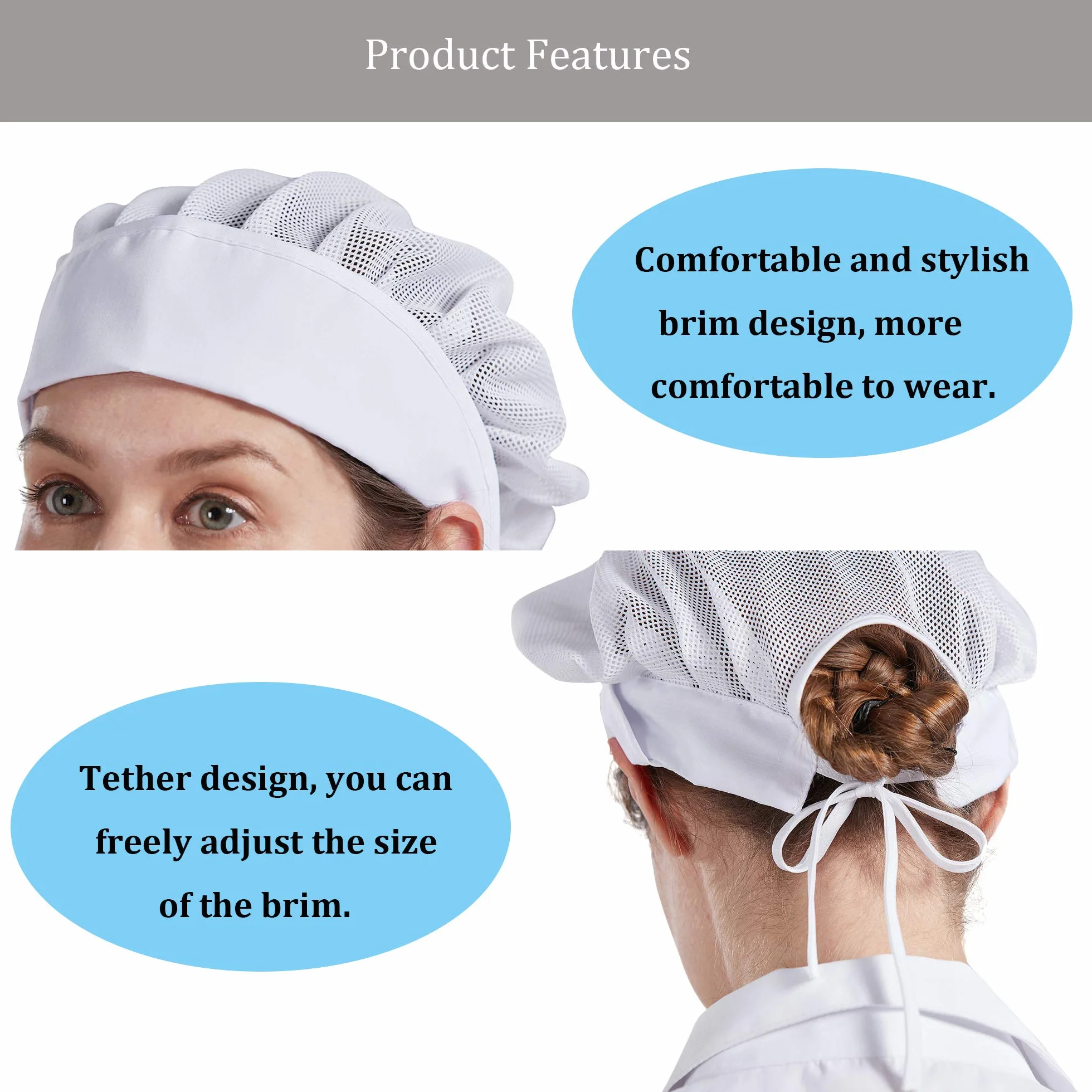 Cappello da Chef Nanxson 3 Pezzi Rete Elastica Antipolvere Lavoro Industriale Bianco