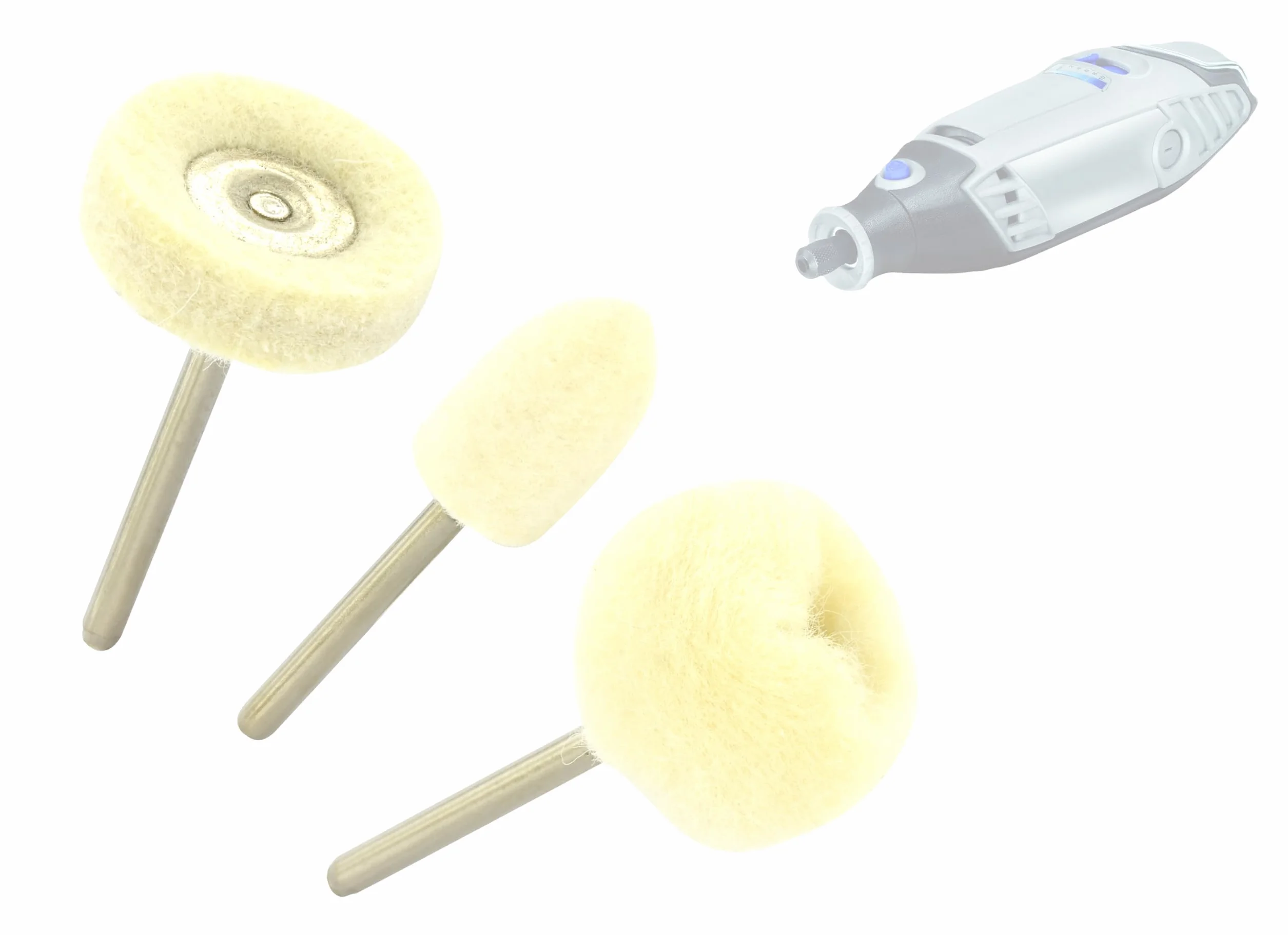 TIVOLY Set di 3 spazzole in feltro multiuso per lucidatura legno e metallo attacco coda cilindrica Ø 3,2 mm per DREMEL PROXXON