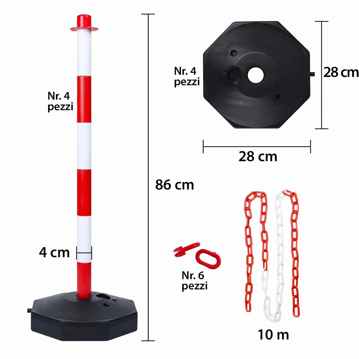 Parent Paletti di Plastica con catena (Set di 4 Paletti)