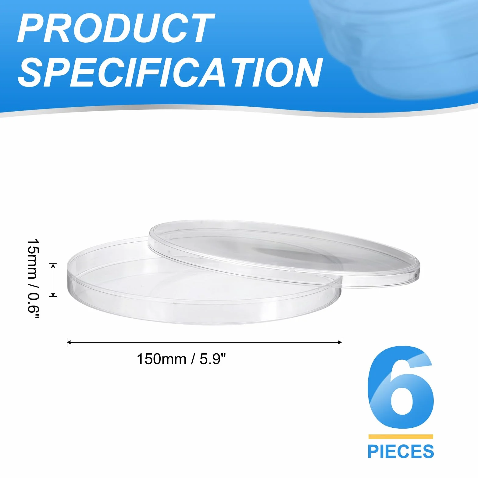 PATIKIL 150mm/5.9 Pollici Piastre Di Petri In Plastica Con Coperchio, 6 Pezzi Piastre Coltura Per Esperimenti Scientifici In Laboratorio, Trasparenti