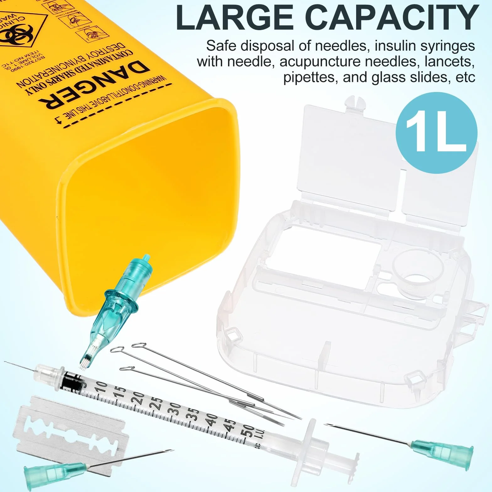 Contenitore di raccolta ago 1 litro 1000 ml scarico sicuro aghi siringhe smaltimento Biohazard medico