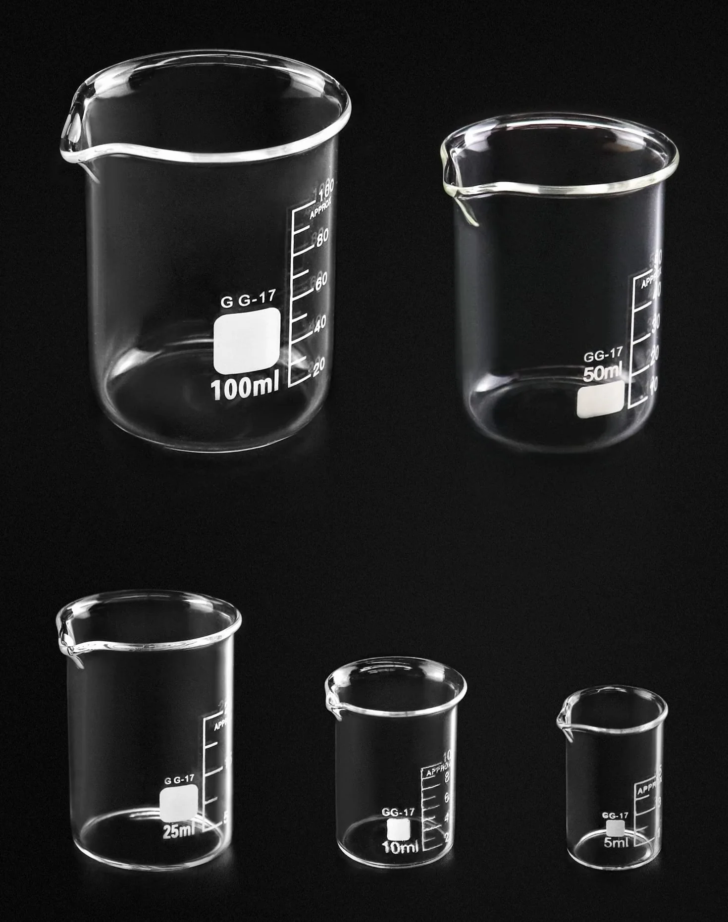 QWORK® 5 Pezzi Becher Graduato in Vetro Borosilicato 3.3, 5ml-100ml Misurino per Laboratorio