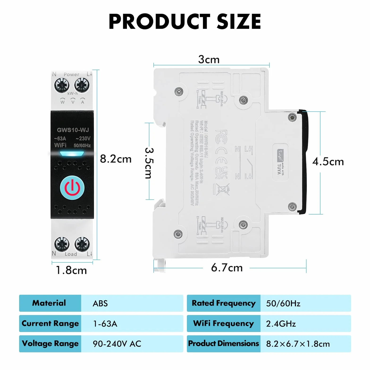 Interruttore Smart WIFI 63A Tuya interruttore Intelligente wifi controllo vocale 5 Modalità di Temporizzazione AC 230V smart switch monitoraggio energetico Compatibile con Alexa/Google Home GWS10-WJ