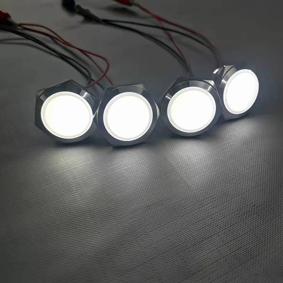 Gebildet 4 Pezzi AC/DC 12-24V 20mA Indicatore di Risparmio Energetico Indicatore Luminoso in Metallo Lampada di Segnalazione Impermeabile Dimensione del Foro 22mm LED Bianco (Testa Sferica)