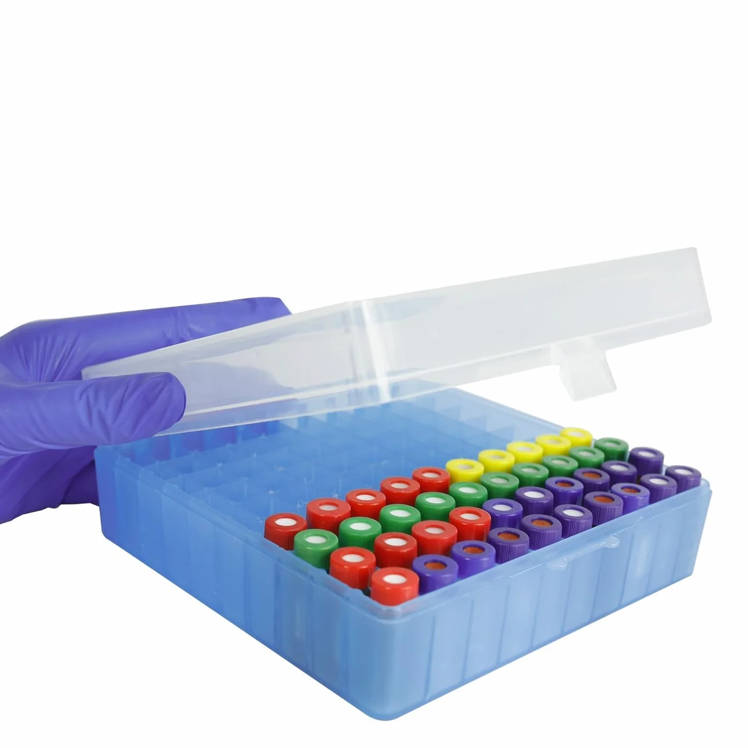 ALWSCI Contenitore per Microprovette 100 Pozzetti, Rack in Polipropilene con Chiusura a Chiave per Provette 1,5/1,8/2mL, Blu