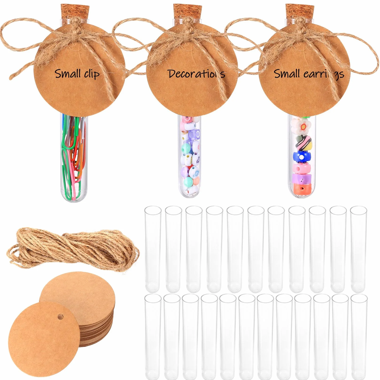 Provette di Plastica con Tappo Sughero 36 Pz Trasparente per Fiori Caramelle Feste con Etichette e Corda