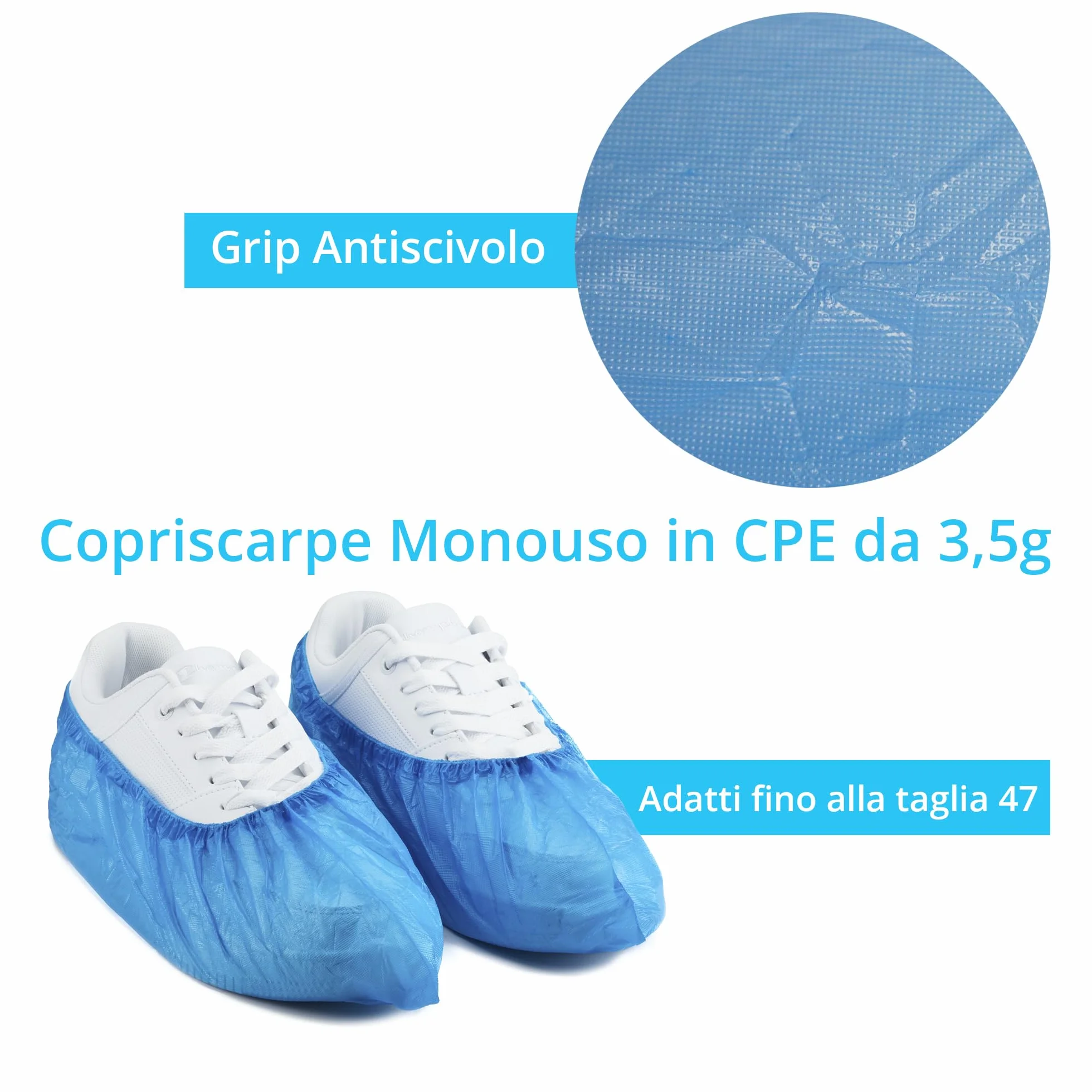 VIVObeauty 200 Copriscarpe Monouso CPE 3,5g Antiscivolo Impermeabili